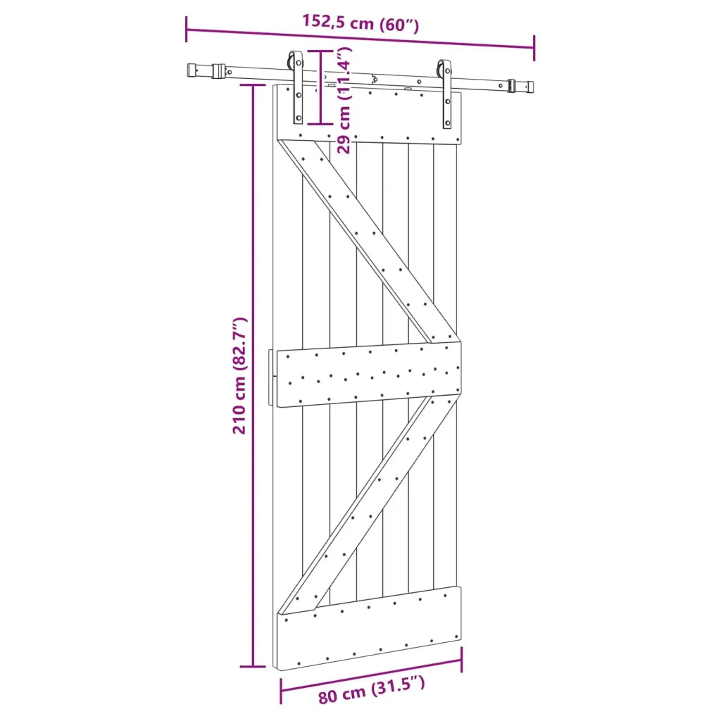 Porta scorrevole NARVIK Naturale e Nero 80 x 210 cm (152,5 cm)