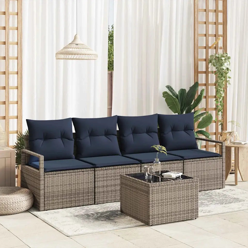 Set di divani 5 pcs Grigio e Blu polyrattan