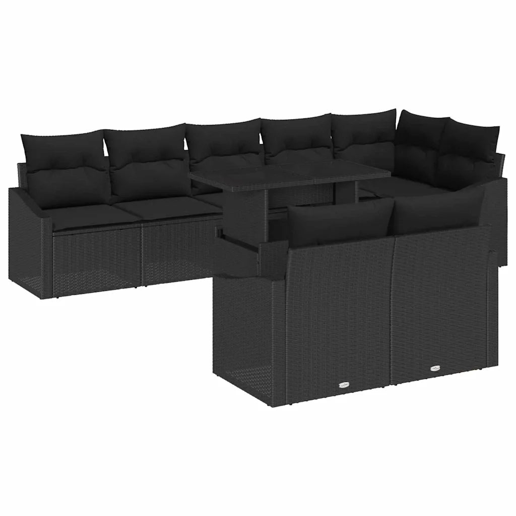 Set Divano da Giardino con cuscino con archiviazione 9 pcs Nero