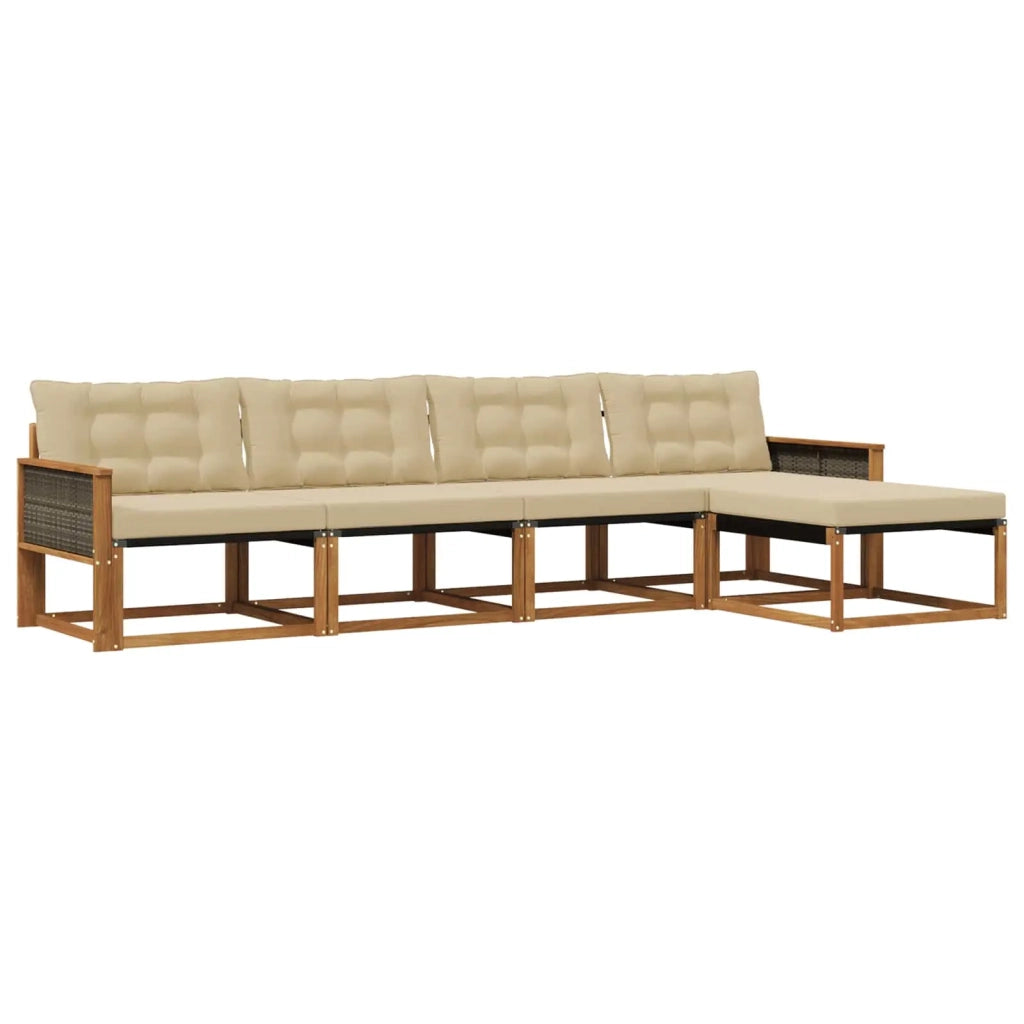 Set di divani da esterno con cuscino 5 pcs Naturale e Beige