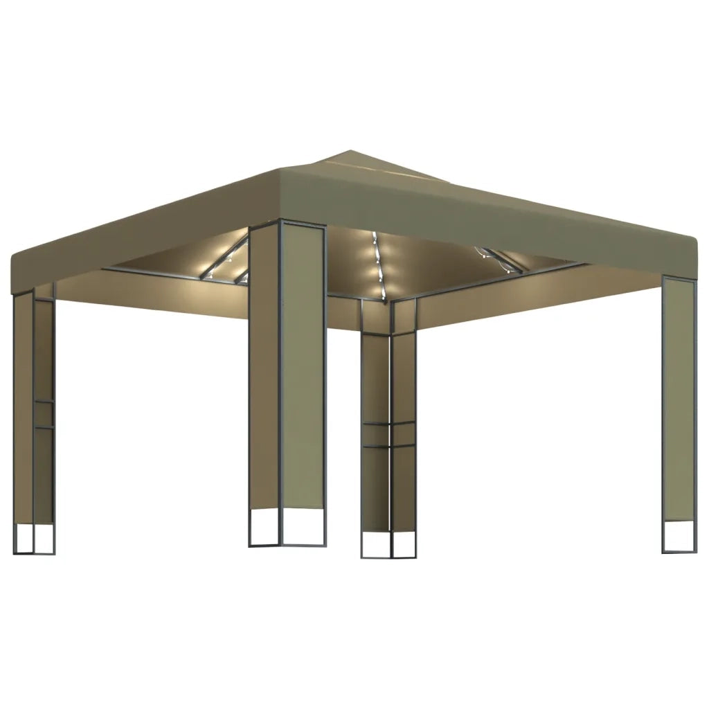 Gazebo | Pergolato con Tetto Doppio e Luci LED 3x3x2,7 m Grigio Talpa