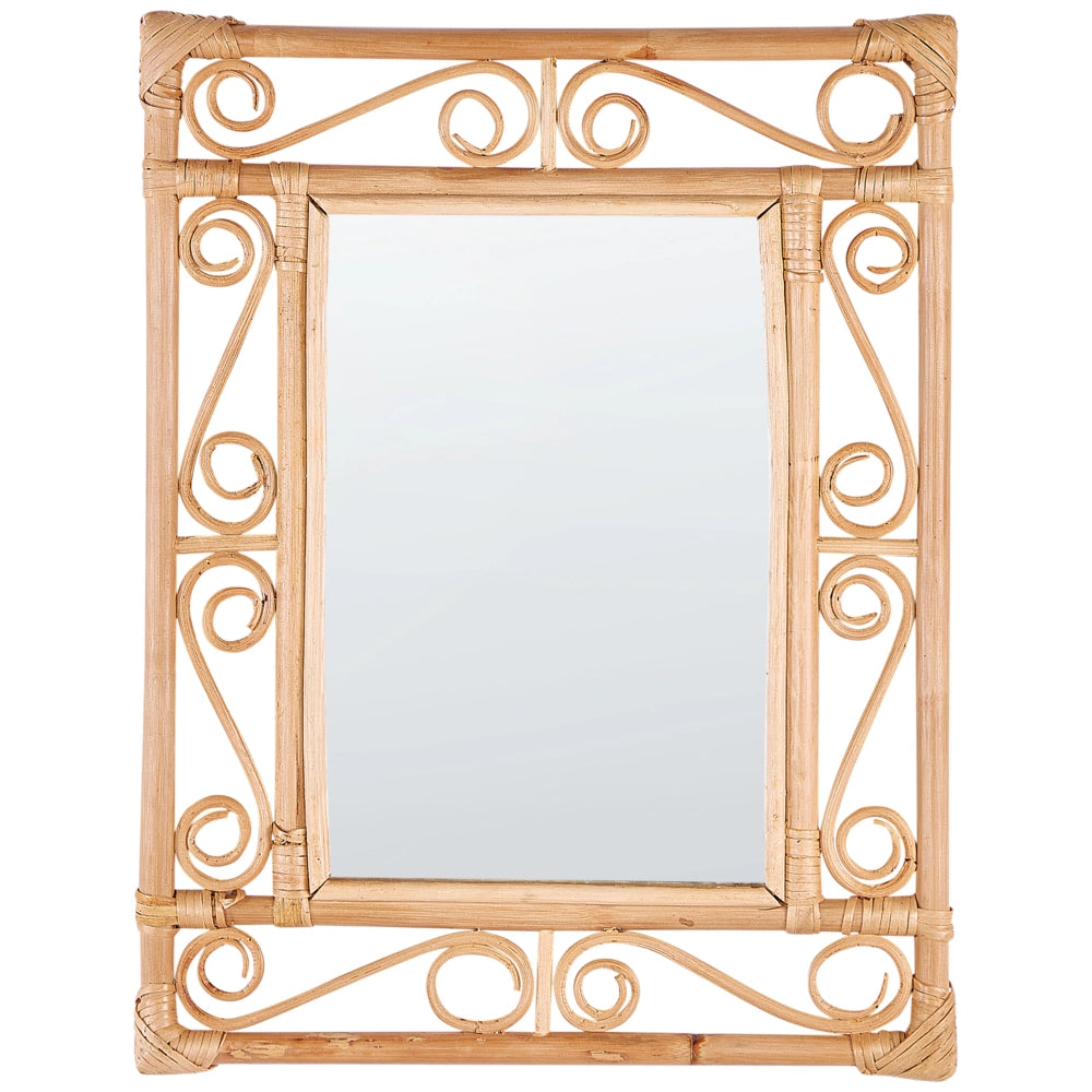 Specchio da parete in legno chiaro Rattan 41 x 52 cm Appeso Design Home Decor Rettangolare Soggiorno Corridoio Camera da letto Boho Moderno