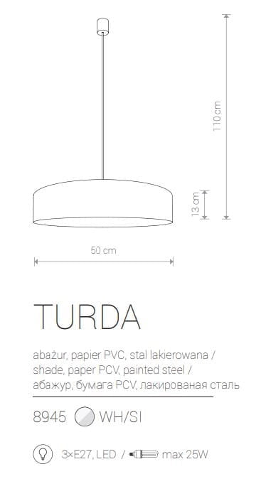 Lampadario a sospensione Nowodvorski Turda crema Ø50 3xE27