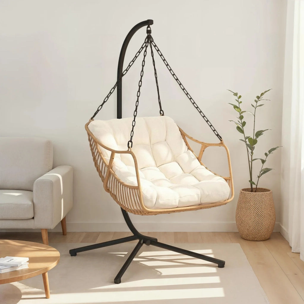 IDMarket - LOA reclinabile in rattan traforato con cuscino ecrù
