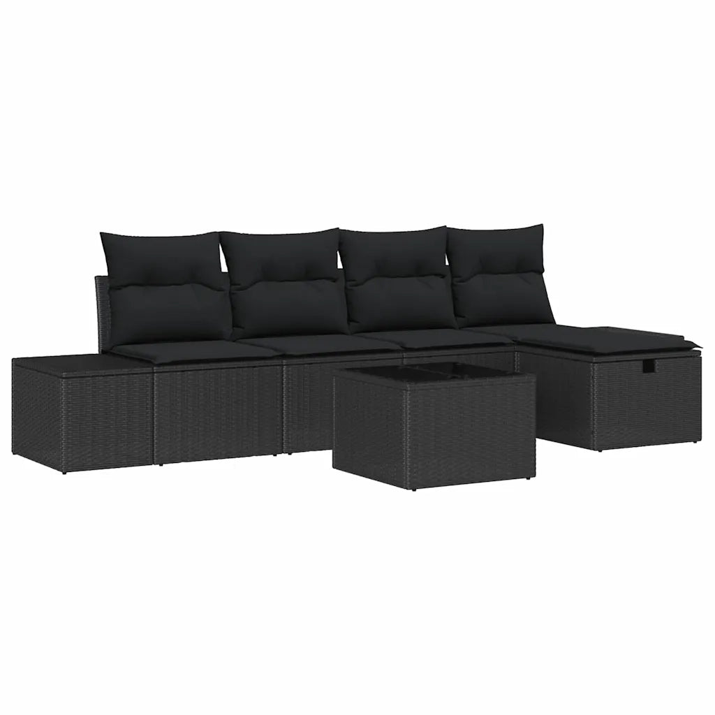 Set Divano da Giardino con cuscino 6 pcs Nero polyrattan