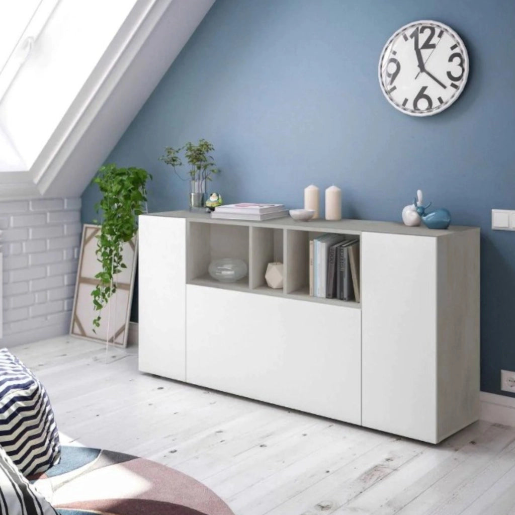 Madia Crisantemo, Credenza 2 Ripiani, 150x41x76h cm Bianco