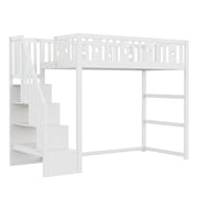 Letto a castello bambino 90×200 cm con scala; ripiani e barriera; senza materasso; legno massiccio; bianco