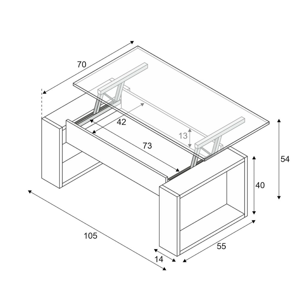 Tavolino da salotto Aspra, Tavolino da caffÒ¨ con piano elevabile, Tavolo basso da soggiorno, cm 105x55h45/56, Bianco