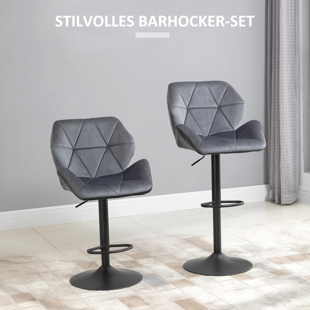 Sgabello da Bar Imbottito 2 Pezzi ¨C Minimal ¨C Grigio Tessuto Velluto Metallico