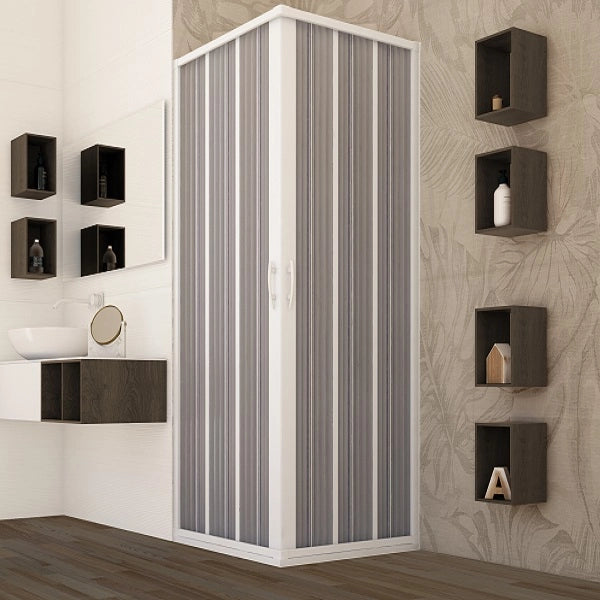 Box doccia 70x90 cm con ante a soffietto riducibili in PVC apertura centrale LEDA Bianco