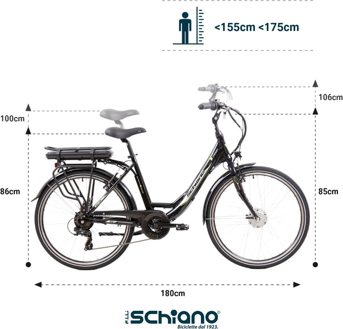 F.LLI SCHIANO E-MOON 26" bicicletta elettrica da cittÃ  per adulti, per uomo donna, con motore elettrico batteria sul 