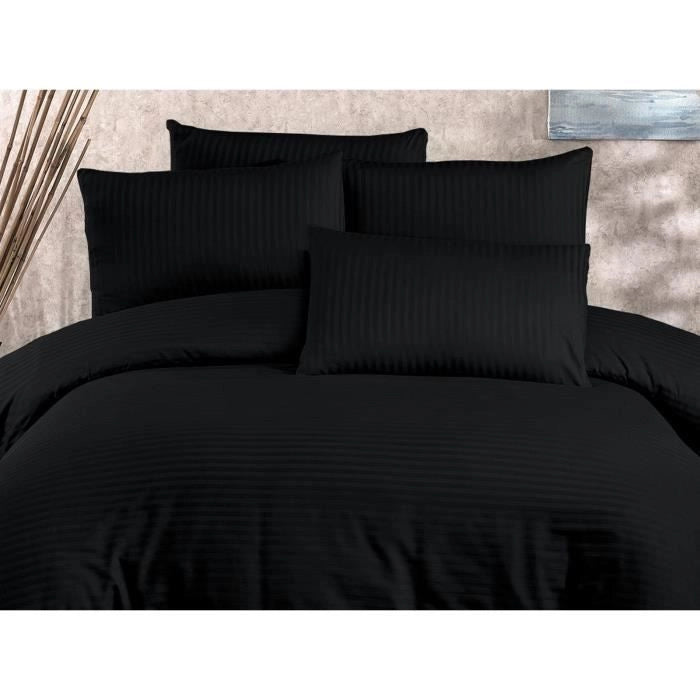 Completo letto - 1 copripiumino 220 x 240 cm + 2 federe 60 x 60 cm - 80% cotone, 20% poliestere - Nero