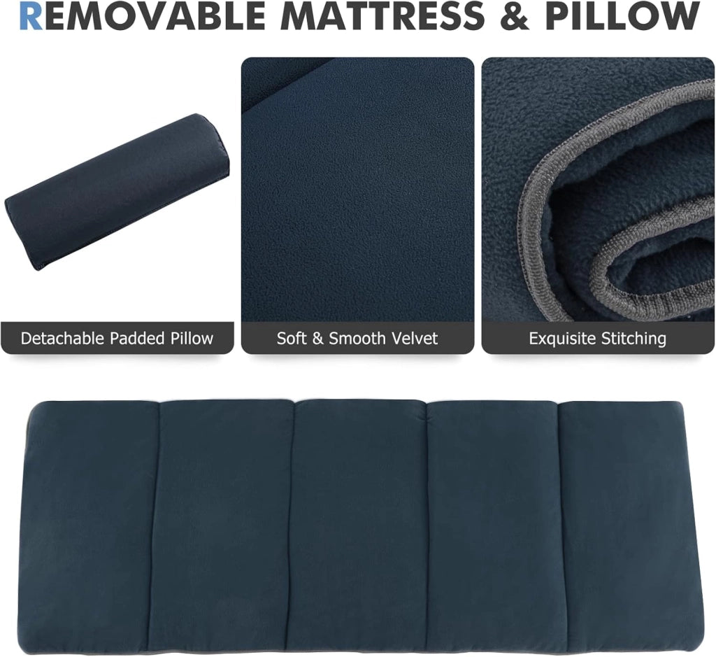 Lettino da campeggio pieghevole 190 x 67 x 50 cm, letto da campeggio con materasso rimovibile e cuscino, lettino da campeggio con borsa per il trasporto, antiscivolo, campeggio, viaggi