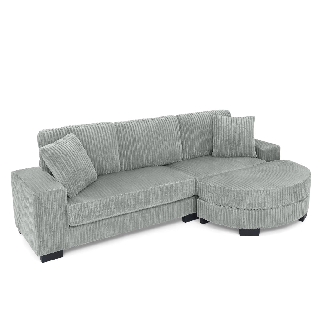 Divano Angolare 4 Posti con Poggiapiedi ¨C MINIMAL ¨C Tessuto Velluto a Coste Grigio, 256x134x89 cm