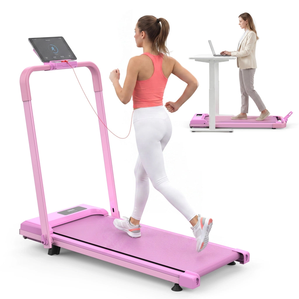 Tapis roulant domestico, con funzione di inclinazione, tapis roulant da tavolo compatto e portatile, portata massima 120 kg, rosa