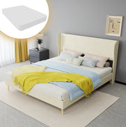 Letto imbottito 160x200 cm beige in tessuto e metallo, con testiera