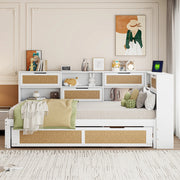 OKWISH Letto Divano 90×200 cm, Letto Singolo con Letto Estraibile 90×190 cm, USB, Prese e Contenitori, senza Materasso, in Legno, Bianco