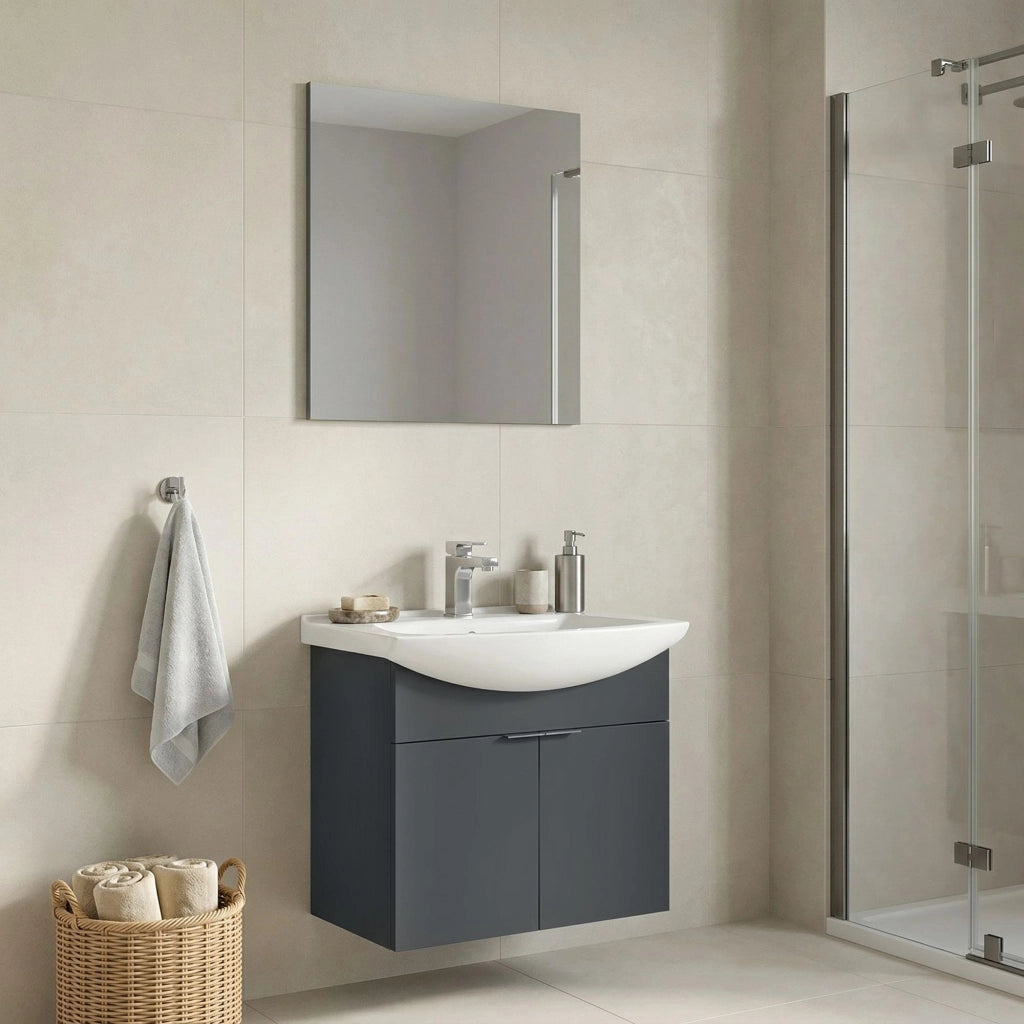 Set mobile lavabo con specchio (2 pezzi) "Purus 65" - 65 x 50 x 58 cm - Antracite opaco