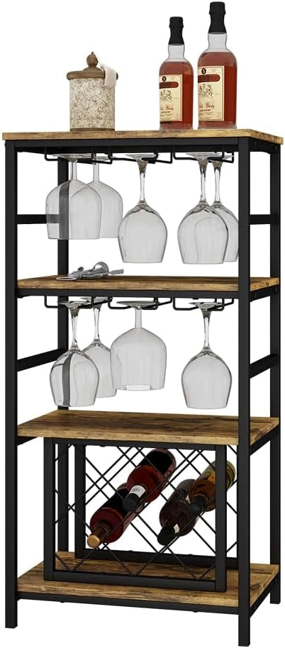 Portabottiglie Vela, Rovere rustico, 50 x 100 cm con portabicchieri, per la conservazione di fino a 12 bottiglie di vino e bicchieri