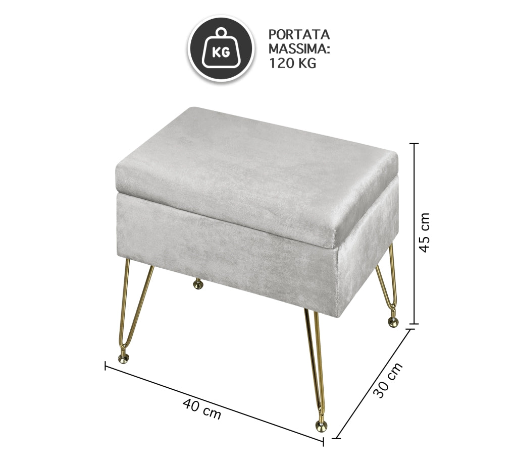 Pouf Panca Imbottita Divanetto In Velluto Contenitore PortaOggetti Panca Sgabello A Pie Di Letto Con Gambe In Metallo Dorato Cassapanca Scarpiera Ingresso Legno Massello Panchina  - Grigio chiaro