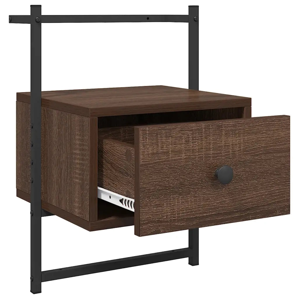 Set di 2 Comodini | Armadio da Notte | Mobiletto da notte a Muro Rovere Marrone 35x30x51cm Legno Multistrato