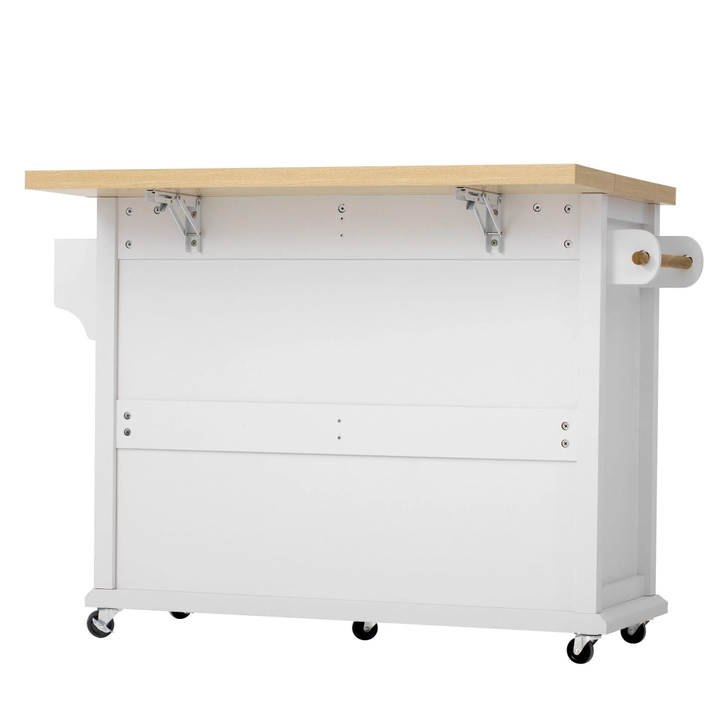 Isola da cucina 107x45-70x90.5 cm con piano estraibile in MDF bianco e naturale