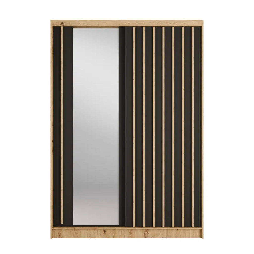 Armadio KAZU a 2 porte scorrevoli con specchio in rovere e grigio grafite 155 cm