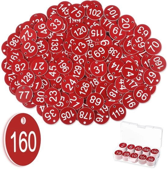 Etichette numeriche per tavolo - Waterresistente - Piccole - Adatte per hotel ristoranti scuole - Rosse - 200 pezzi