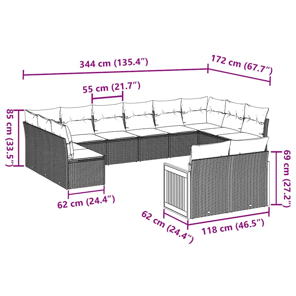 Set Divani da Giardino 12 pz con Cuscini Nero in Polyrattancod mxl 88139