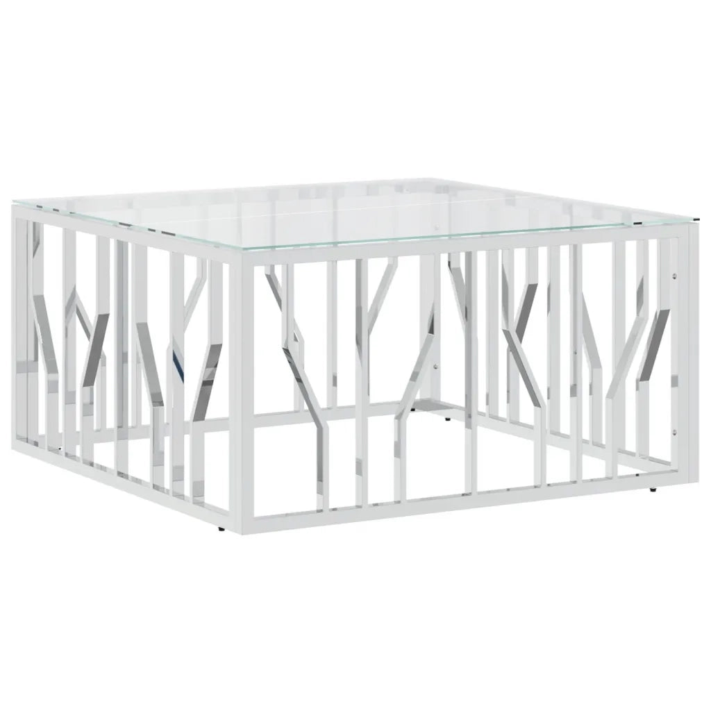 Tavolino da salotto | Tavolino da caff¨¨ | Tavolino da Soggiorno 80x80x40 cm in Acciaio Inox e Vetro