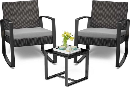 Set di sedute per balcone per 2 persone, balcone piccolo per esterno, 3 pezzi, per veranda, cortile interno, terrazza, balcone, bordo piscina (grigio)