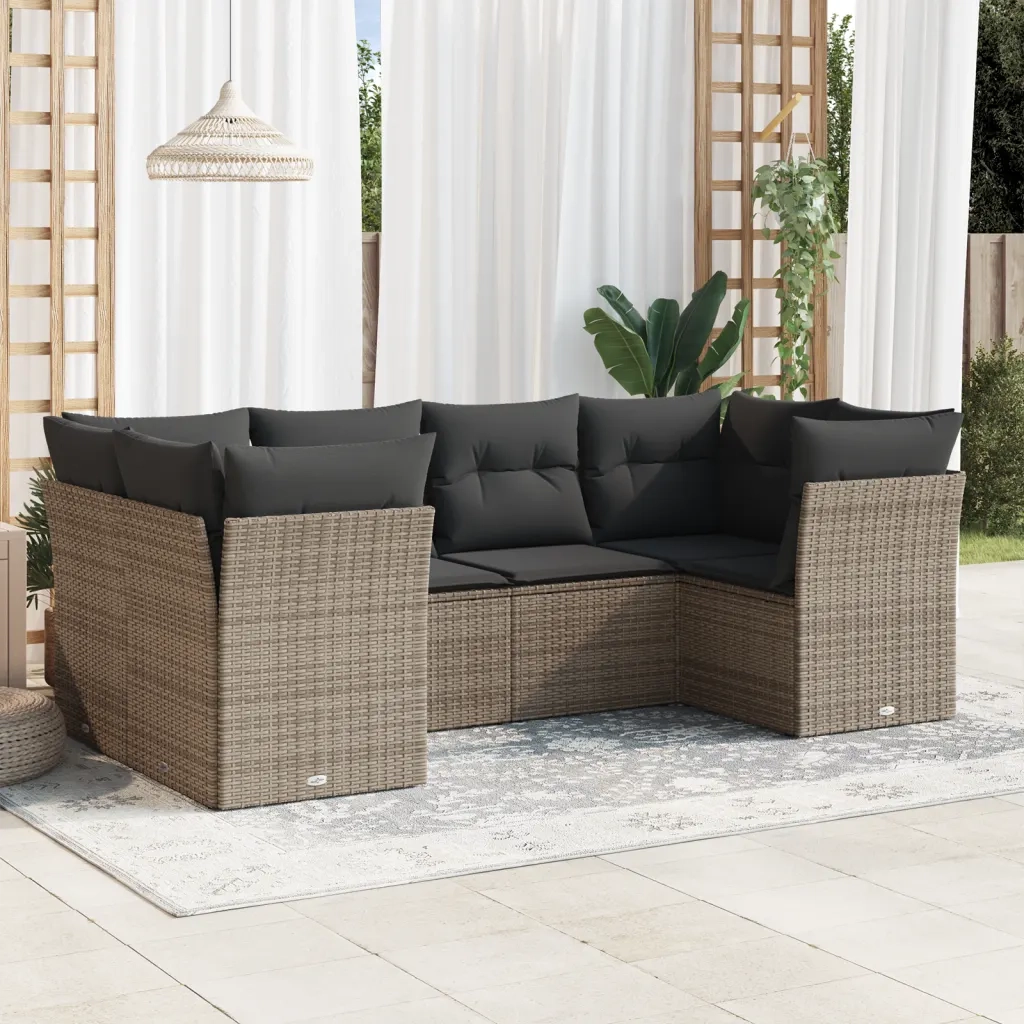 Set Divano da Giardino 6 pz con Cuscini Grigio in Polyrattan 3249949