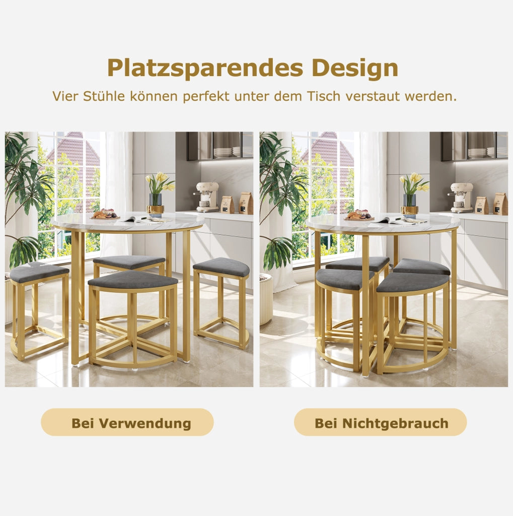 Set tavolo da pranzo rotondo 80 cm con 4 sedie bianco e grigio