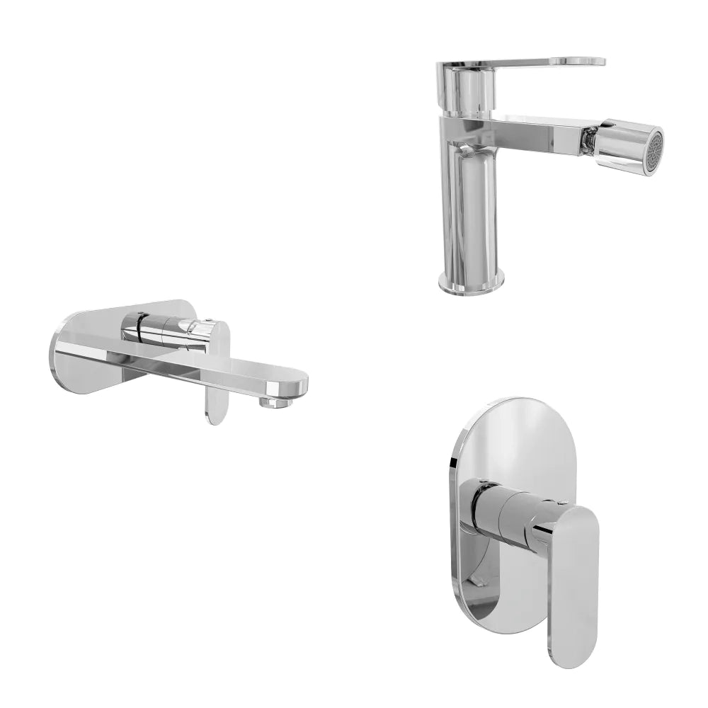Set miscelatori lavabo ad incasso placca stondata bidet miscelatore doccia monocomando cromato | Margot