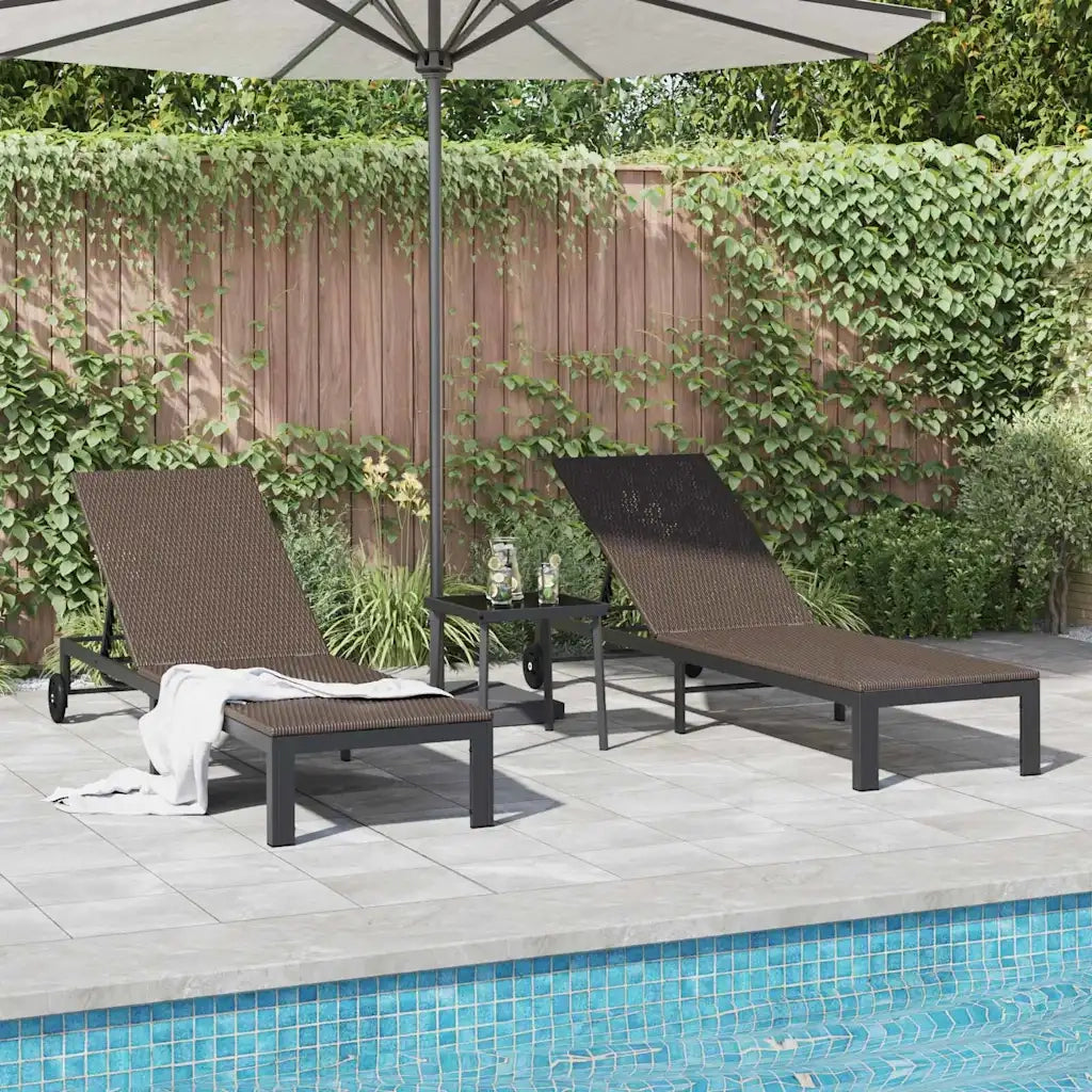 Lettino da Sole 2-persona 3 pcs Marrone polyrattan 42004130