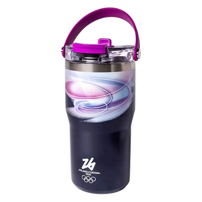 Bialetti tumbler mico MICO02, borraccia termica, 600 ml, acciaio inossidabile, tappo con cannuccia, Milano Cortina 2026, viola