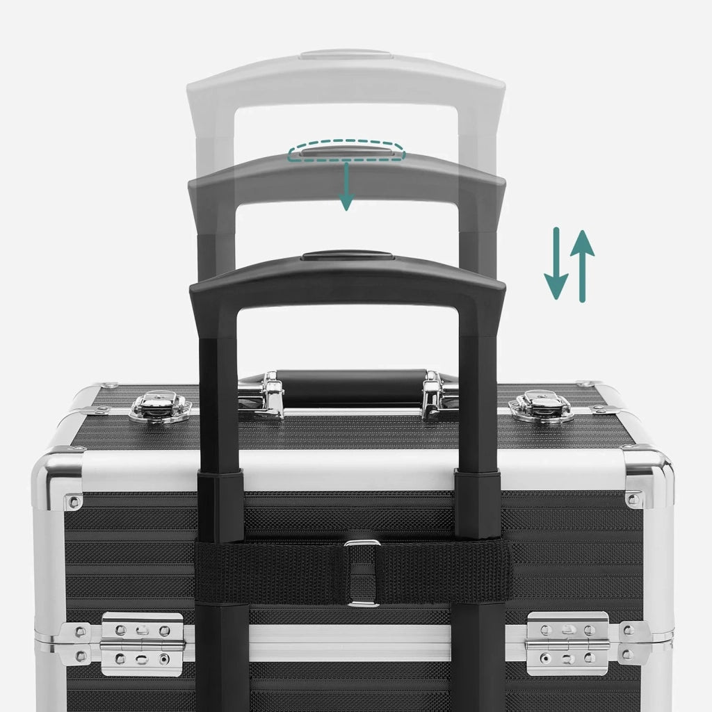 Valigetta per il trucco professionale 35,7 x 27 x 72,5 cm per la cura delle unghie manicure trucco e acconciatura con 4 ruote girevoli per viaggi e lavoro nera 12_0007840