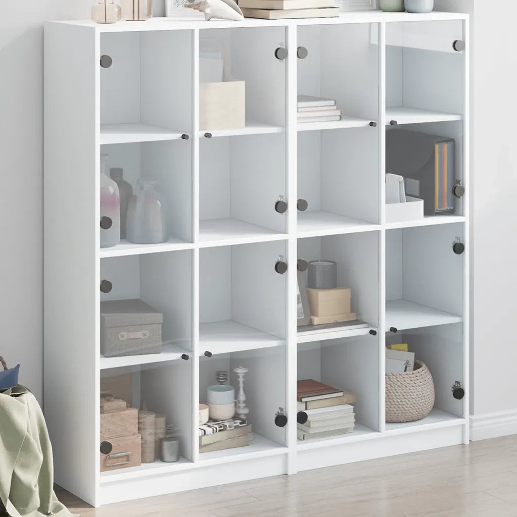 Libreria con Ante Bianca 136x37x142 cm in Legno Multistrato 577790