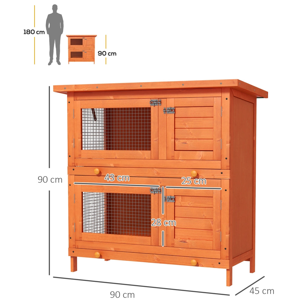 Casetta per Conigli 2 Livelli ¨C zephmum ¨C Legno Naturale 90x45x90 cm