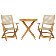 Set da Bistrot 3 pz | Set Salotto da Giardino Beige in Polyrattan e Legno Massello