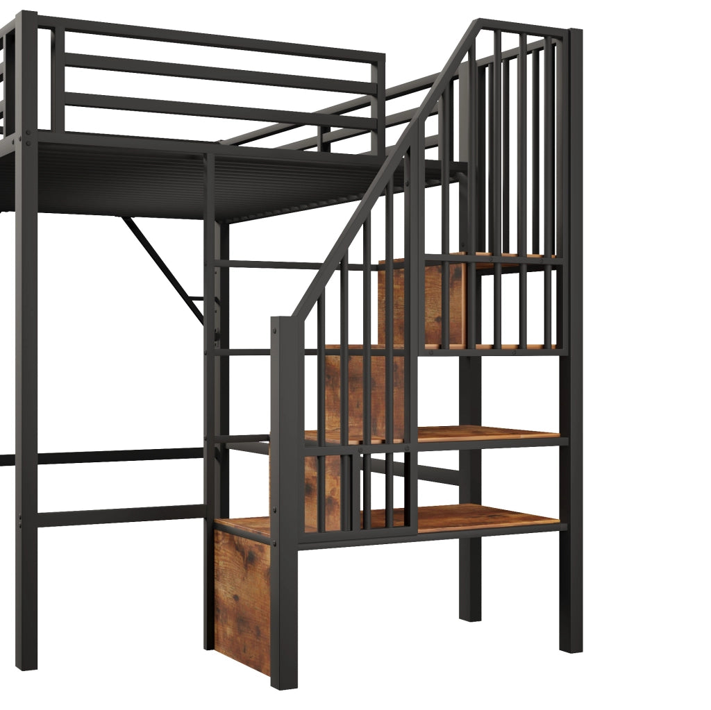 Letto a soppalco 140x200 cm con scala contenitore e area gioco, nero