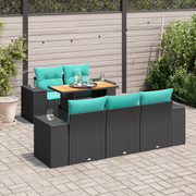 Set Divano da Giardino 6 pz con Cuscini Nero in Polyrattan