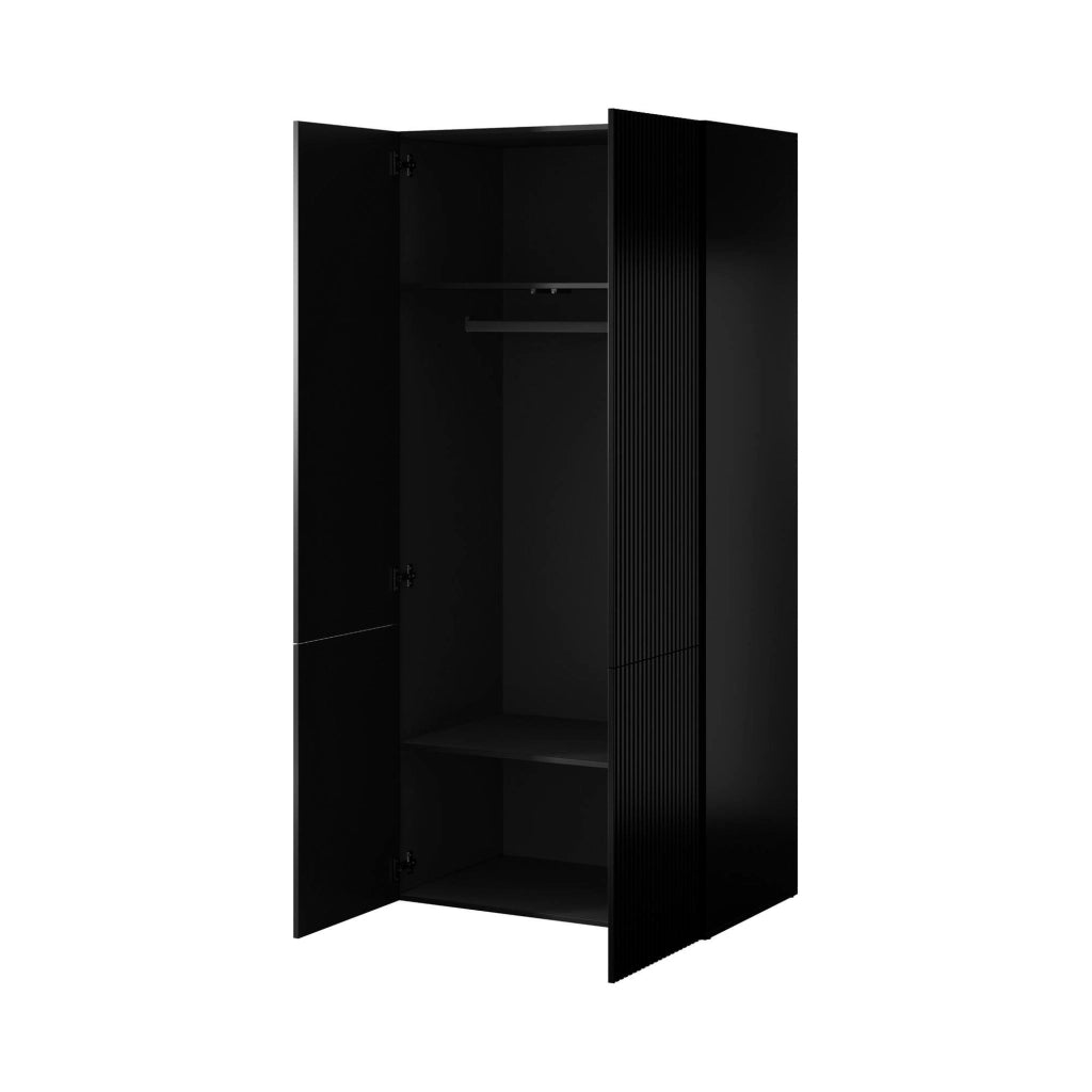 Guardaroba 2 ante Caiazzo, Mobile camera da letto, Cabina armadio portabiti, Armadio appendiabiti, 90x56 h199 cm, Nero
