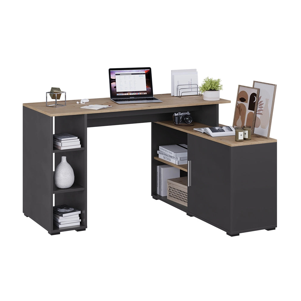 Vicco Scrivania angolare Antracite/Artisan 135 x 110 cm con ripiani