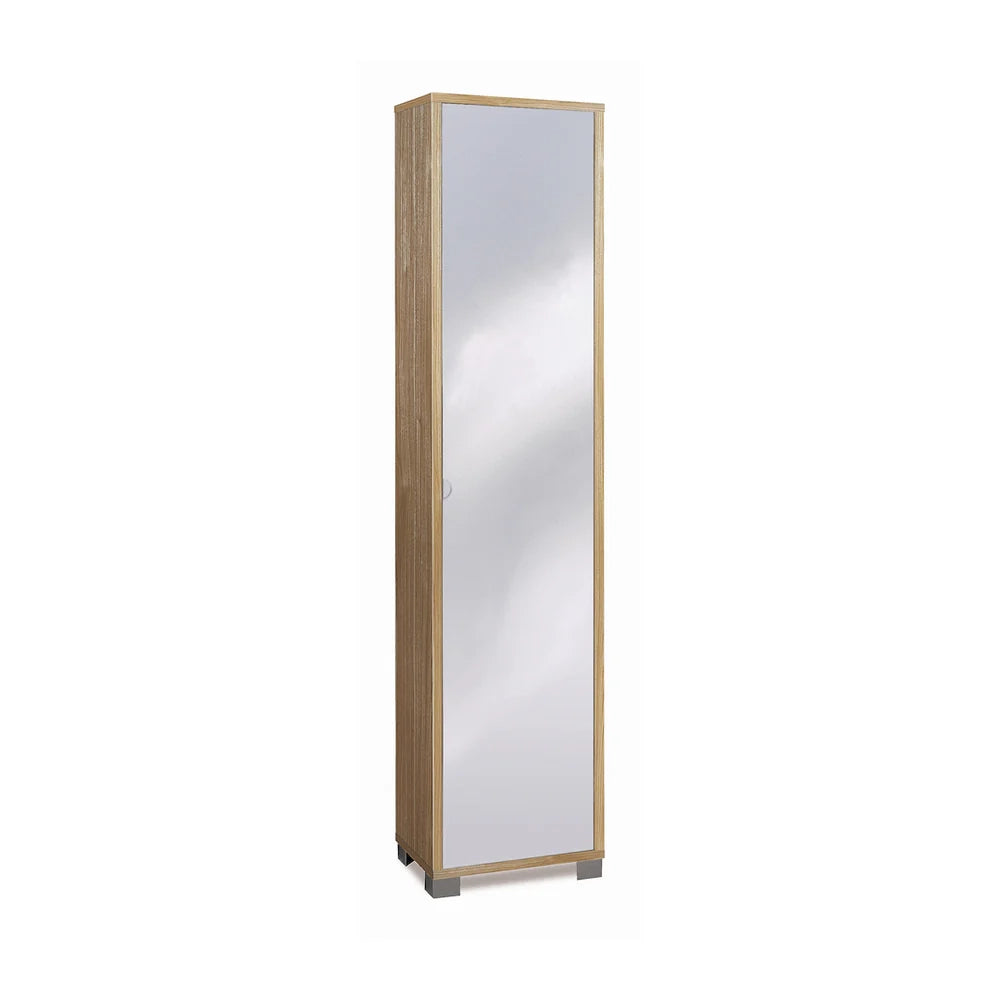 Mobile colonna portaoggetti con 1 anta specchio 43x29x190H cm in kit colore Noce Stelvio