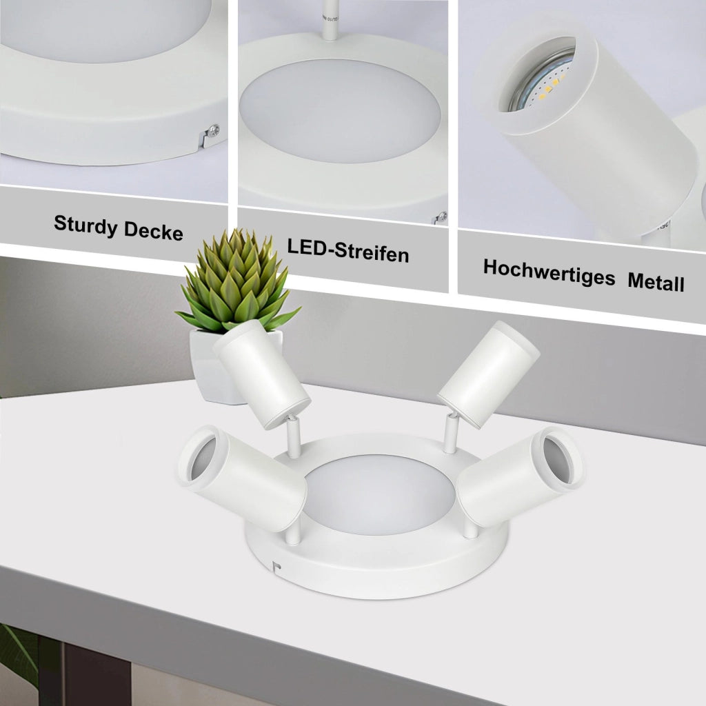 ZMH Faretto da soffitto 4 lampadine tonde 20W 3000K GU10 installazione semplice bianco caldo orientabile 350° moderno