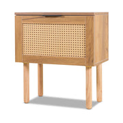 Ikki - Comodino in legno con inserti in rattan, 1 cassetto