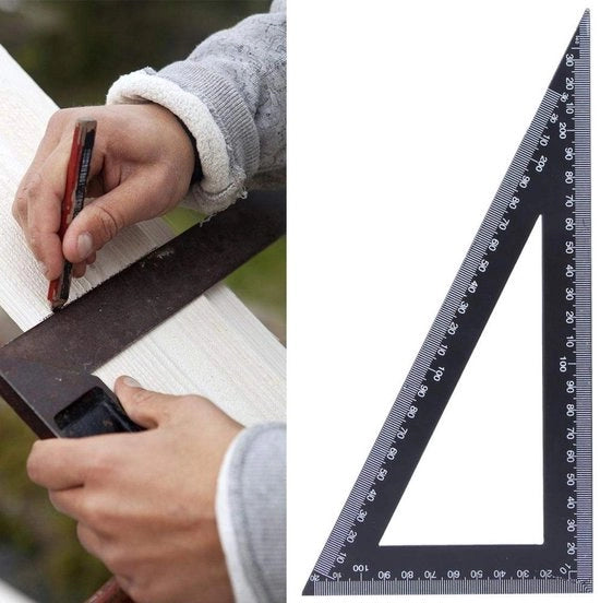 Timmermans Driehoek - Materiale a Basso Peso - Alto Acciaio di Carbone - Misurazione Precisa - 120x300 mm - Sostenibile - Compatta - Righella di Livello