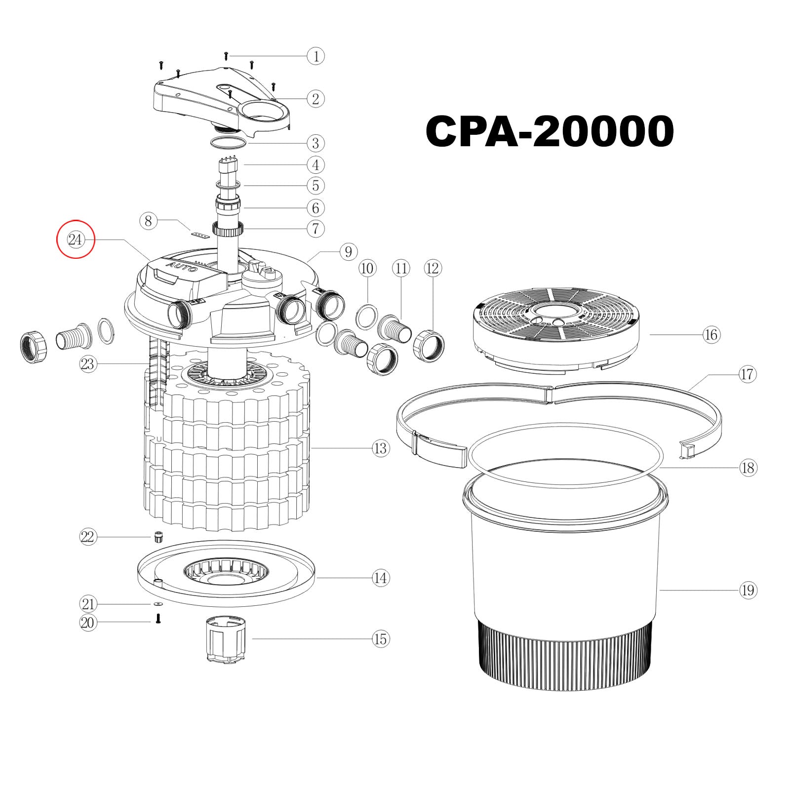 Filtro a pressione CPA-20000 Pezzo di ricambio Coperchio Laghetto