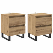 Set di 2 Comodini | Armadio da Notte | Mobiletto da notte Rovere artigianale 40 x 35 x 50 cm